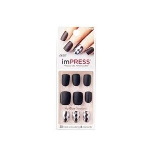 imPRESS Black Matte Press-On Nails with Silver Facet Accents